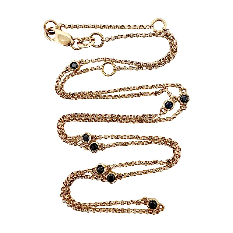 ladies-modern-rolo-chain-necklaces-14K Rose Gold Black Diamond by the Yard Station 16" Necklace