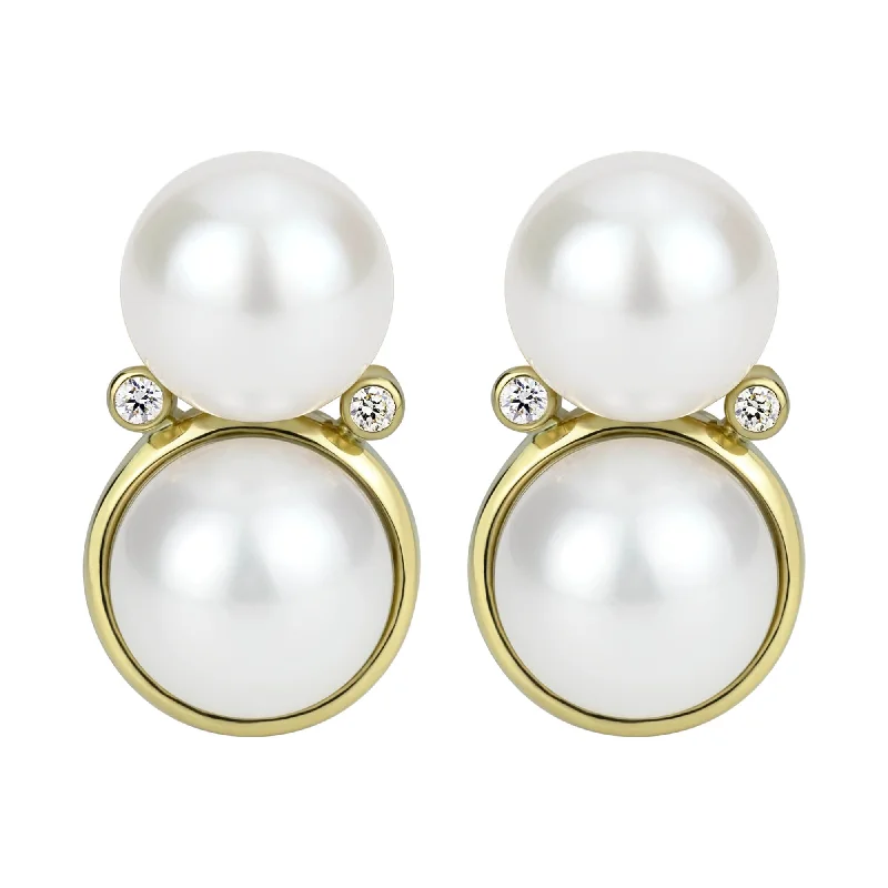 Ladies earrings sturdy shine -Earrings - South Sea Pearl And Diamond