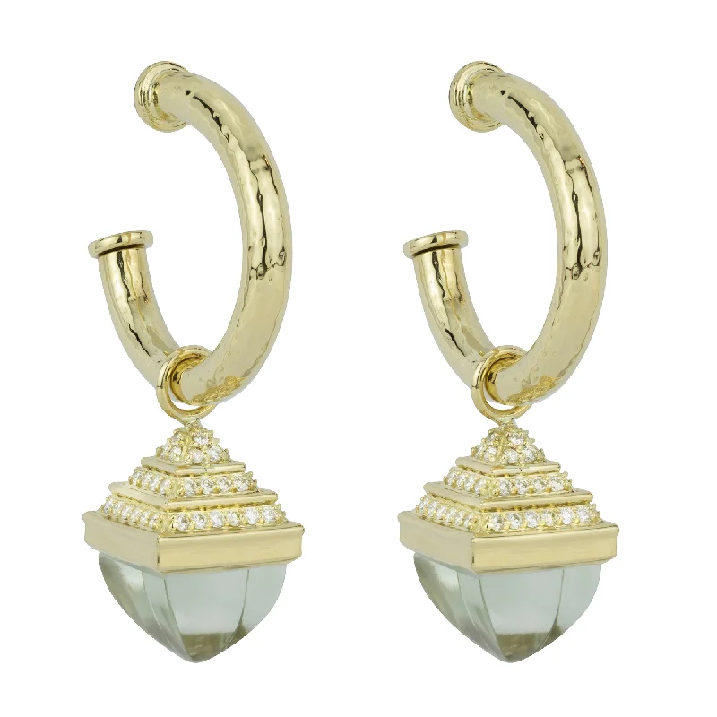 Ladies earrings with frost zircon -Earrings - Green Quartz And Diamond