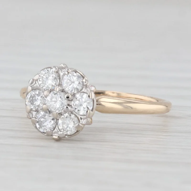 Ladies engagement rings edgy romance -0.40ctw Diamond Cluster Vintage Engagement Ring 14k Yellow White Gold Size 6.5