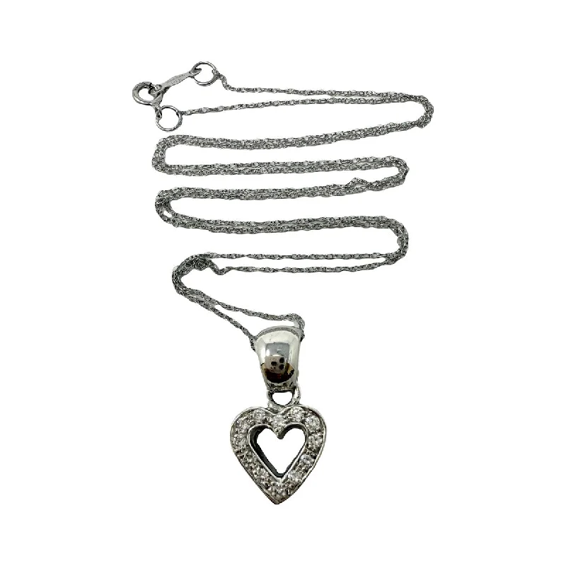 ladies-elegant-pendant-necklaces-18K White Gold Diamond Heart Pendant Necklace