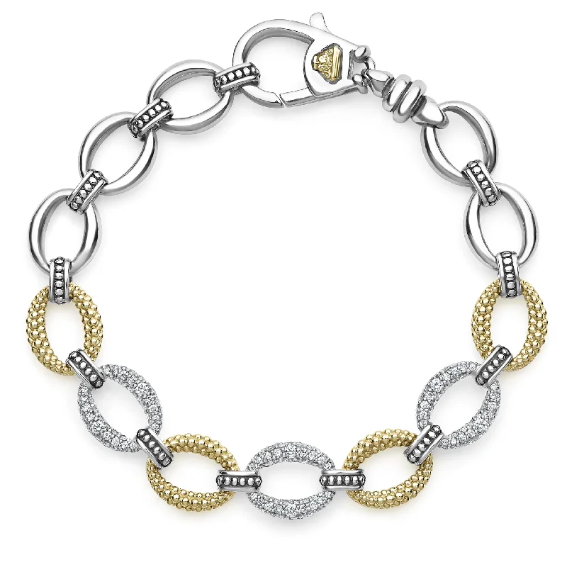 ladies-gold-flower-bracelets-Three Station Diamond Link Bracelet