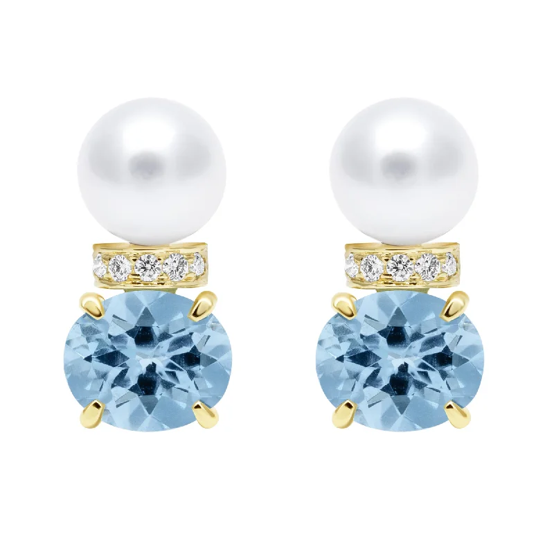 Ladies earrings with pearl clusters -Earrings - Southsea Pearl, Bluetopaz And Diamond (2410D)