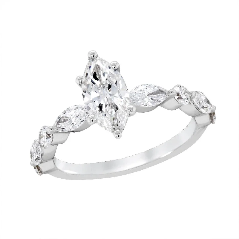 Ladies engagement rings for buddy vows -WHITE GOLD LAB GROWN MARQUISE ENGAGEMENT RING, 1.95 CT TW