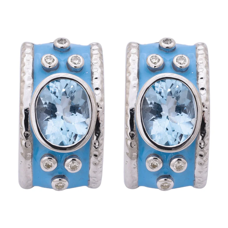 Ladies earrings with twilight opal -Earrings- Blue Topaz and Diamond