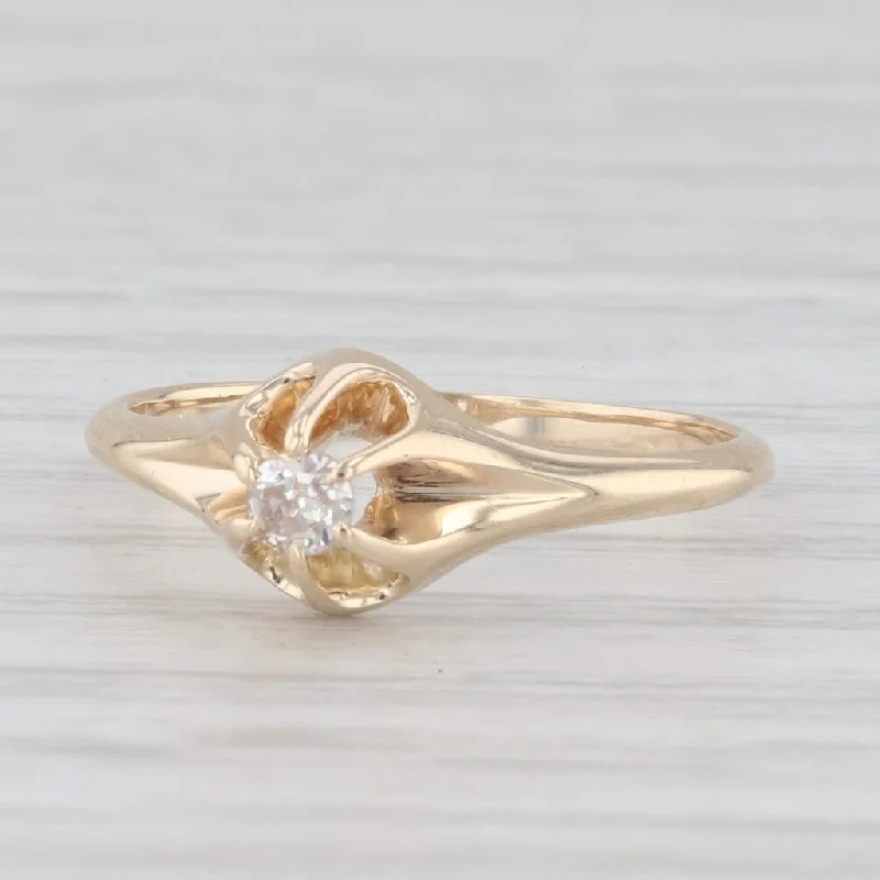 Ladies engagement rings sleek vows -Antique Diamond Round Swiss Cut Solitaire Ring 14k Yellow Gold Sz 5.5 Engagement