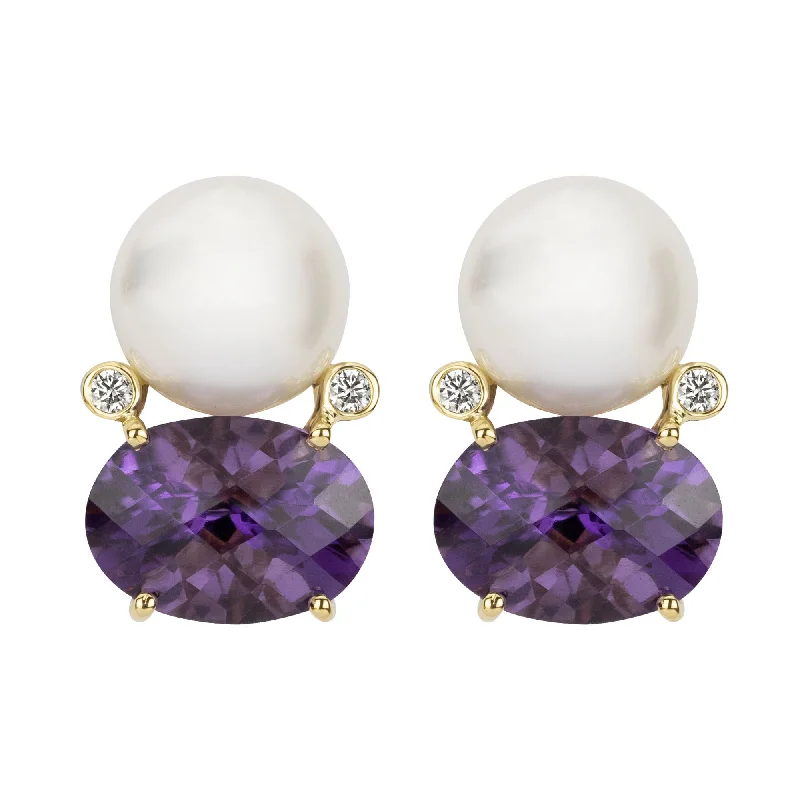 Ladies earrings stylish shine -Earrings - South Sea Pearl, Amethyst And Diamond