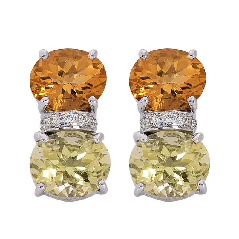 Ladies earrings with owl drops -Earrings- Citrine, Lemon Quartz and Diamond