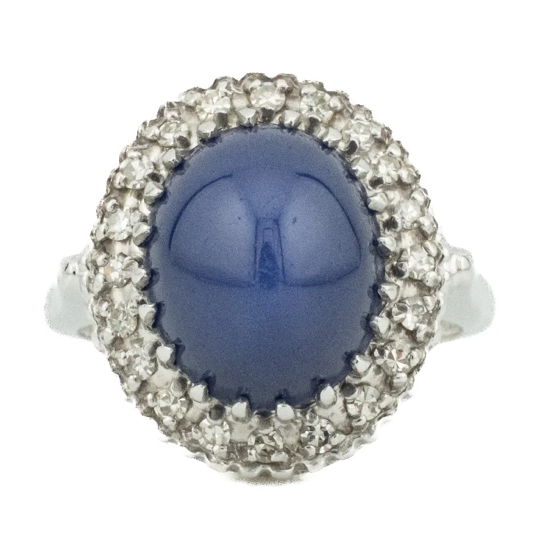 Ladies rings luxe designs -7.96ct Oval Star Sapphire w/ Diamond Halo Gemstone Ring in 14K White Gold - Size 6.5