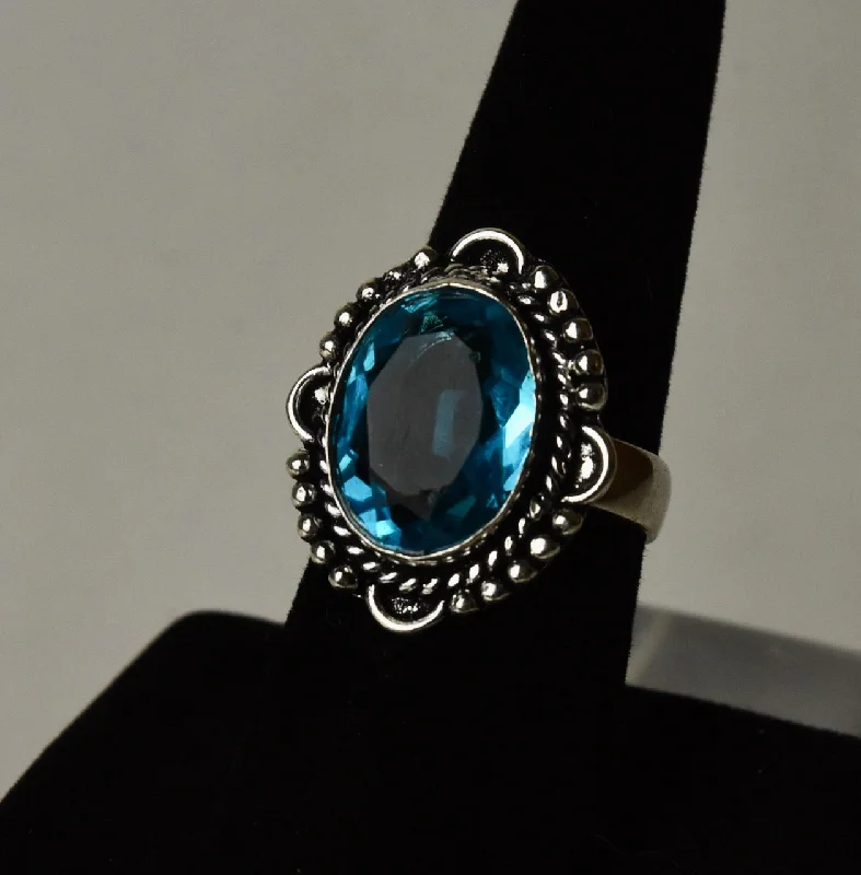 Ladies rings with ridge motifs -Blue Topaz Silver Tone Metal Ring - Size 7.5