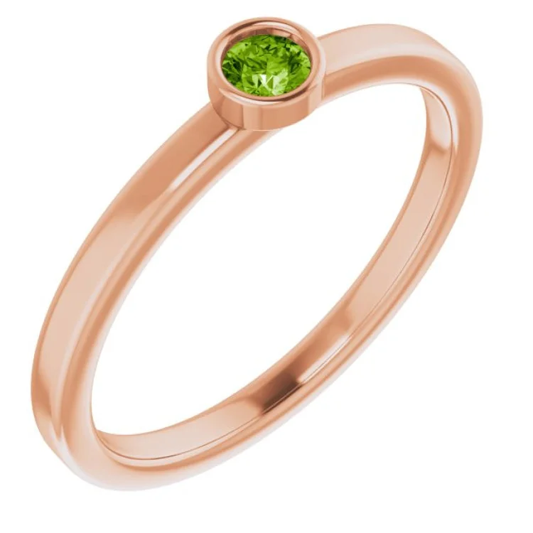 Ladies rings for buddy gifts -14K Rose 3 mm Natural Peridot Ring