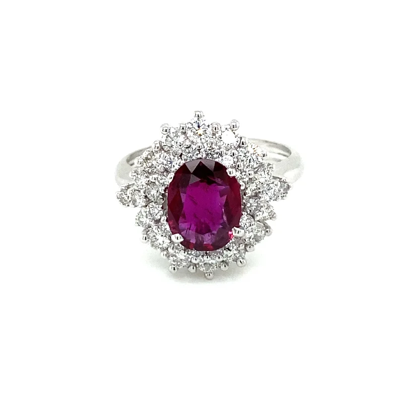 Ladies rings with swim motifs -Estate Certified 1.94 Carat Ruby Diamond Cluster Ring