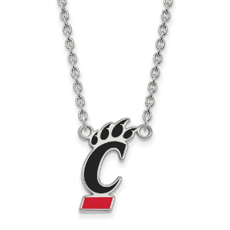 ladies-torque-pearl-necklaces-Sterling Silver U of Cincinnati Large Enamel Pendant Necklace