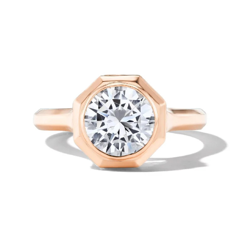 Ladies engagement rings radiant romance -SHIELD OCTAGON BEZEL SET ROUND DIAMOND ENGAGEMENT RING