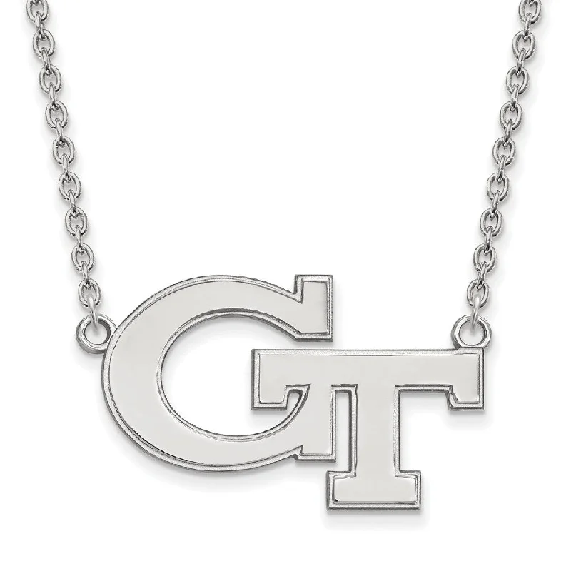 ladies-ethnic-layered-necklaces-10k White Gold Georgia Technology Lg Logo Pendant Necklace