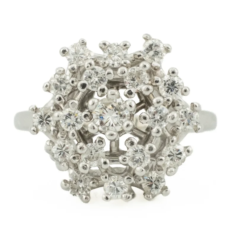 Ladies rings expert shine -1.00ctw Round Brilliant Diamond Accented Cluster Ring in 14K White Gold - Size 7.5