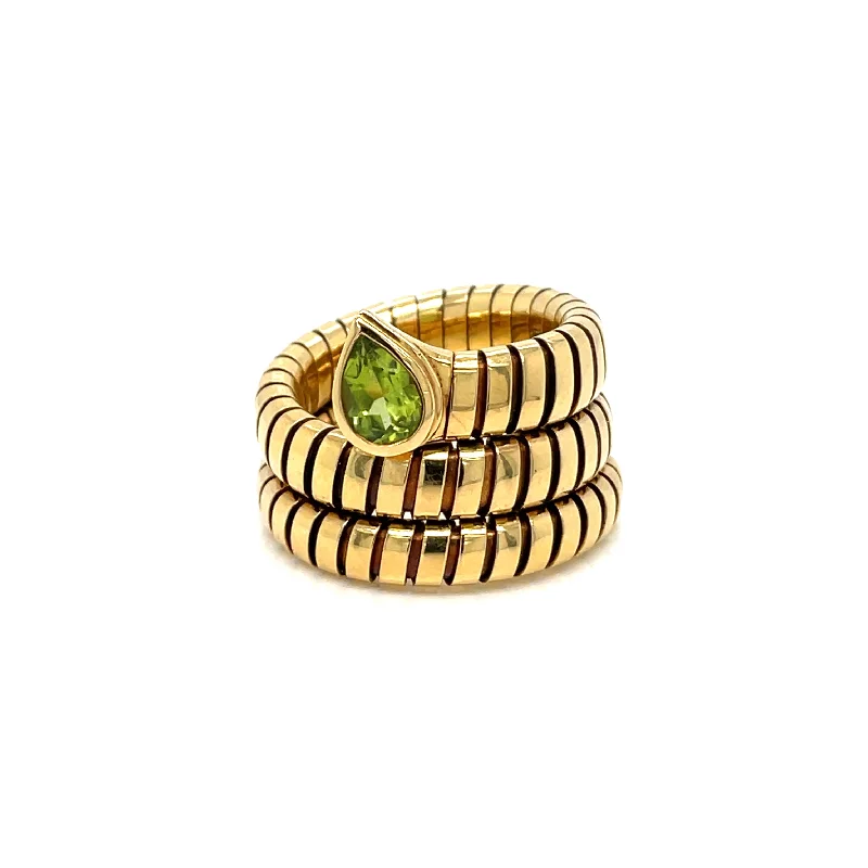 Ladies rings with indigo tanzanite -Bulgari Tubogas Serpenti Peridot 18k Yellow Gold 3-Row Ring