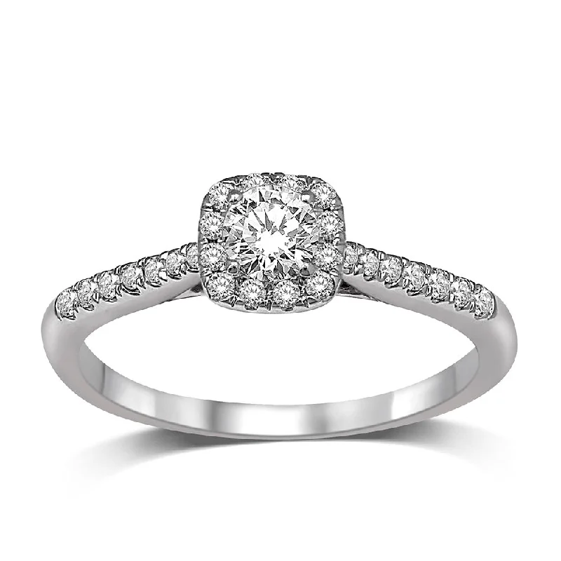 Ladies engagement rings with fin settings -14K White Gold 1/2 Ct.Tw.Diamond Halo Engagement Ring