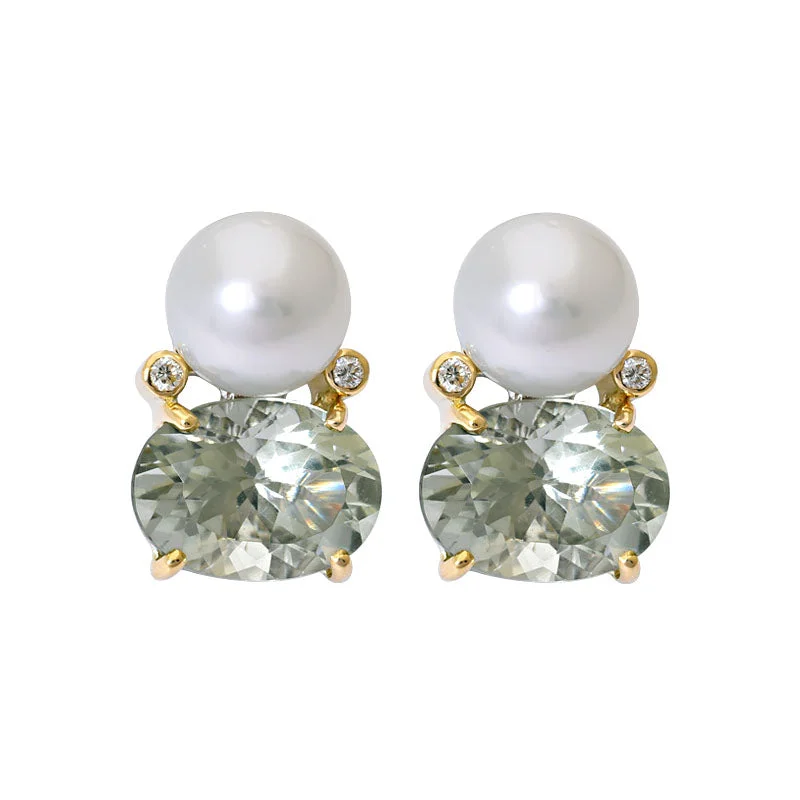 Ladies earrings artsy elegance -Earrings- Green Quartz, South Sea Pearl and Diamond