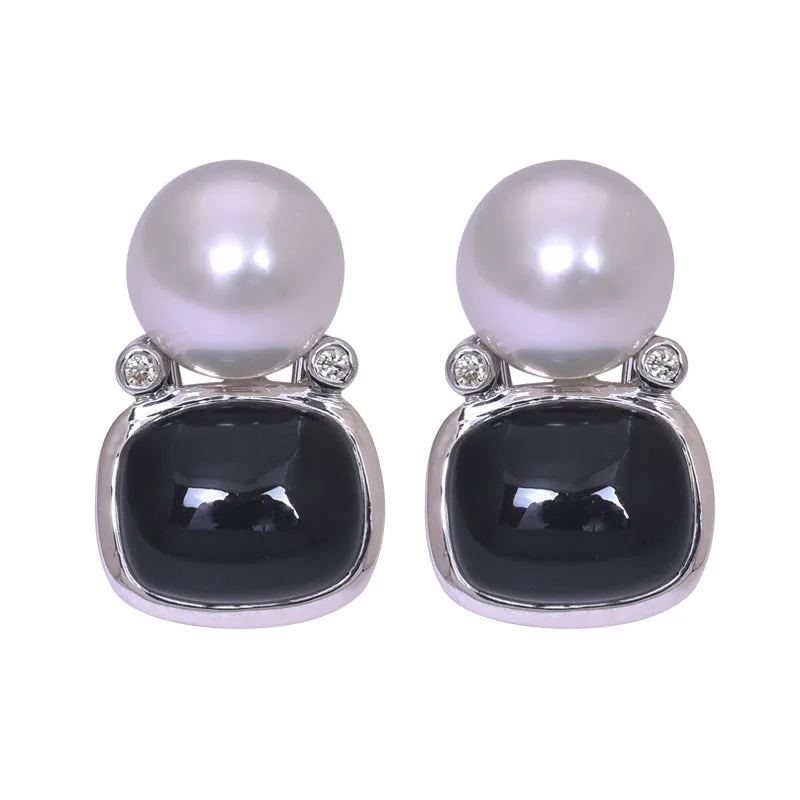 Ladies earrings trendy elegance -Earrings- Black Onyx, South Sea Pearl and Diamond