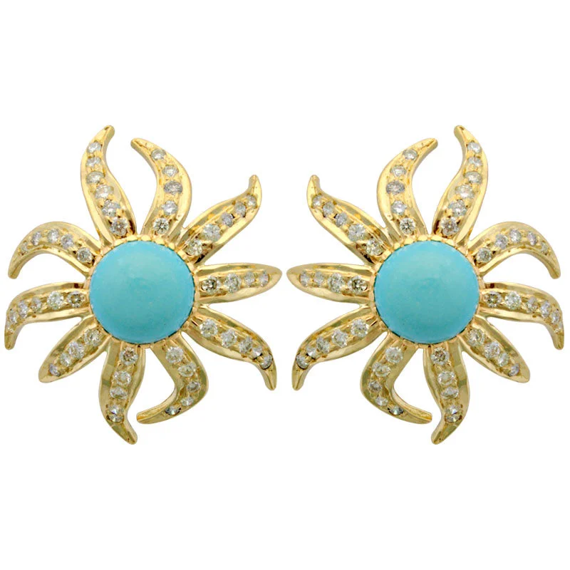 Ladies earrings with colt drops -Earrings- Turquoise And Diamond