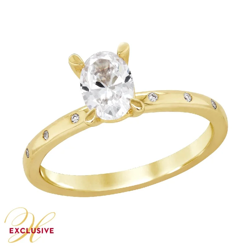 Ladies engagement rings with whale settings -YELLOW GOLD ENGAGEMENT RING SETTING WITH OVAL CENTER AND FLUSH DIAMONDS, .05 CT TW