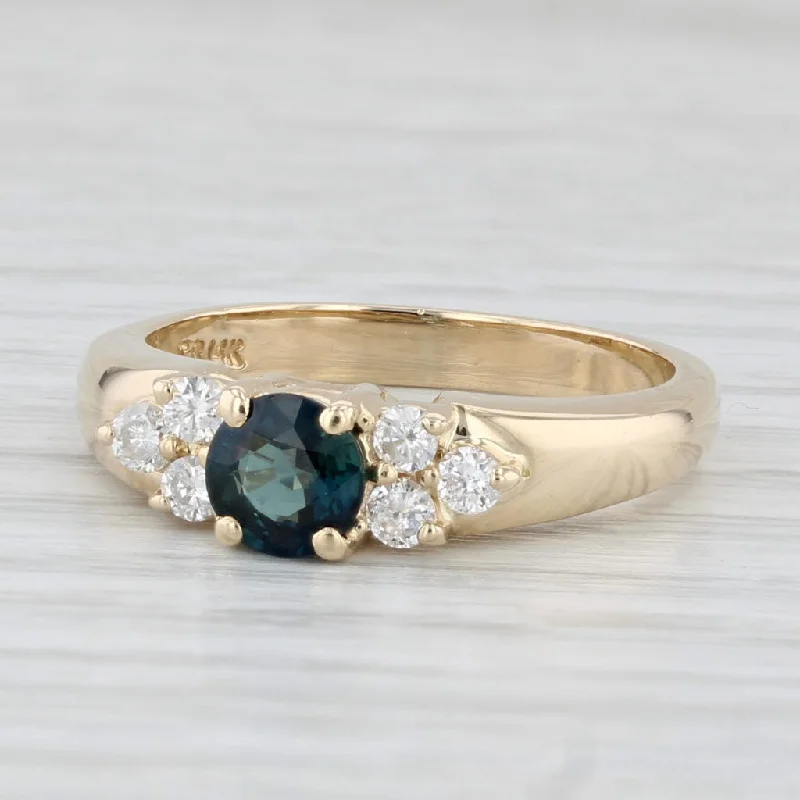 Ladies engagement rings dainty vows -0.95ctw Blue Sapphire Diamond Ring 14k Yellow Gold Size 6.25 Engagement