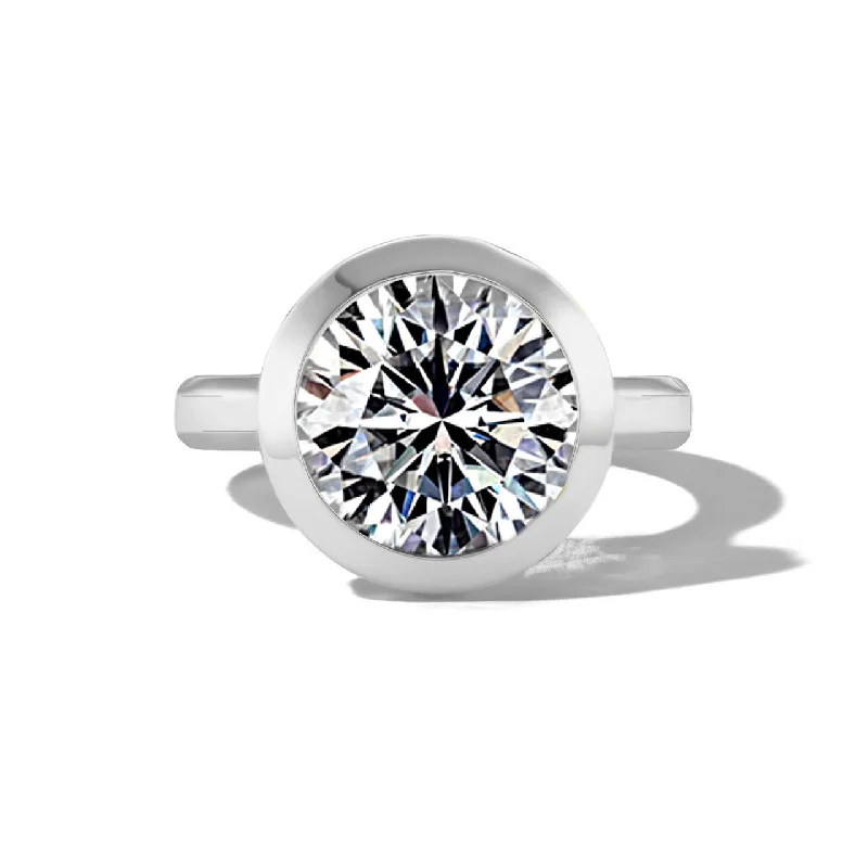 Ladies engagement rings futuristic love -SHIELD BEZEL SET ROUND DIAMOND ENGAGEMENT RING