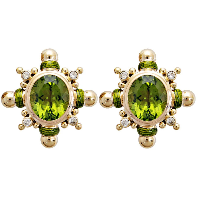 Ladies earrings with swim charms -Earrings- Peridot And Diamond (Enamel)