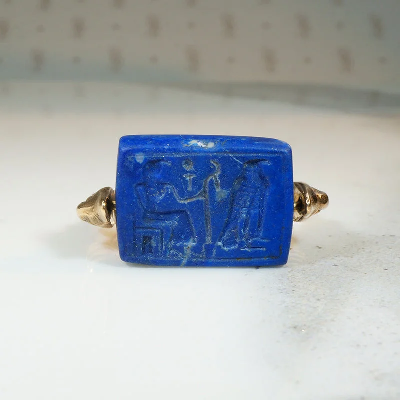 Ladies rings cool shine -Ancient Egyptian Lapis Duck Heads Ring