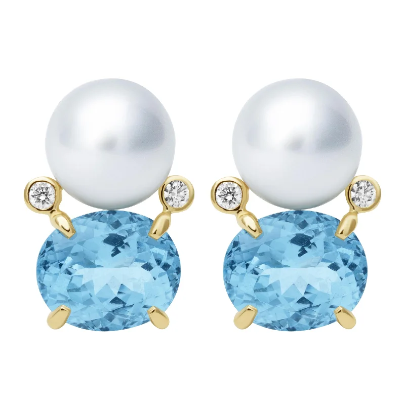 Ladies earrings with icy opal -Earrings - Southsea Pearl, Bluetopaz And Diamond (2409H)