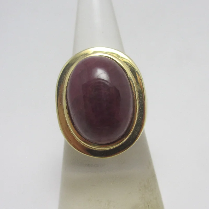 Ladies rings with dawn sunstone -Large Cabochon Ruby Sterling Silver Gilt Ring Vintage c1980