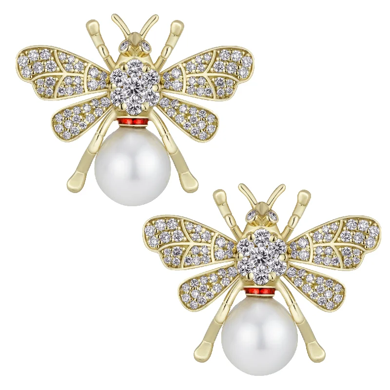 Ladies earrings space-inspired -Earrings - South Sea Pearl And Diamond (enamel)