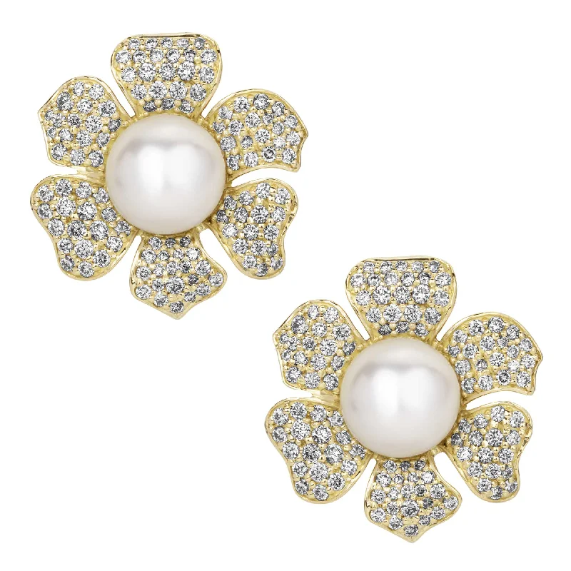 Ladies earrings with sly drops -Earrings - South Sea Pearl And Diamond (2393B)