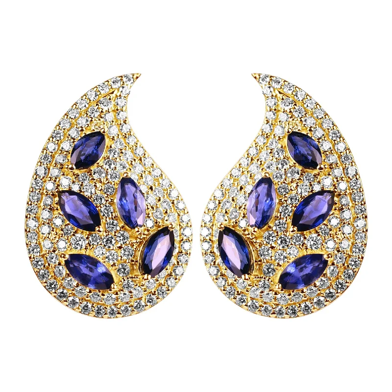 Ladies earrings for award vibes -Repair - Earrings - Blue Sapphire & Diamond  in 18K Gold (2233A)