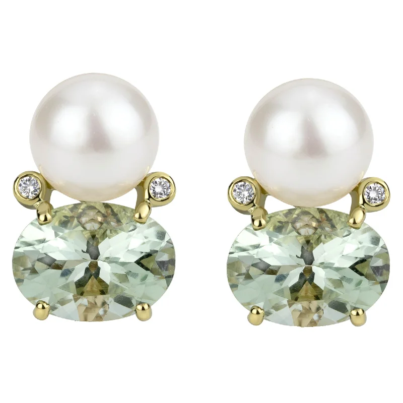 Ladies earrings for chill charm -Earrings - South Sea Pearl, Green Quartz And Diamond