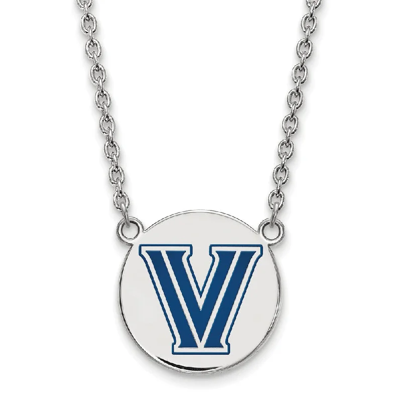 ladies-layered-pearl-necklaces-Sterling Silver Villanova U Large Enamel Disc Pendant Necklace