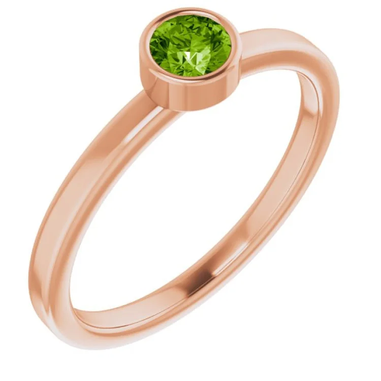 Ladies rings cool elegance -14K Rose 4 mm Natural Peridot Ring