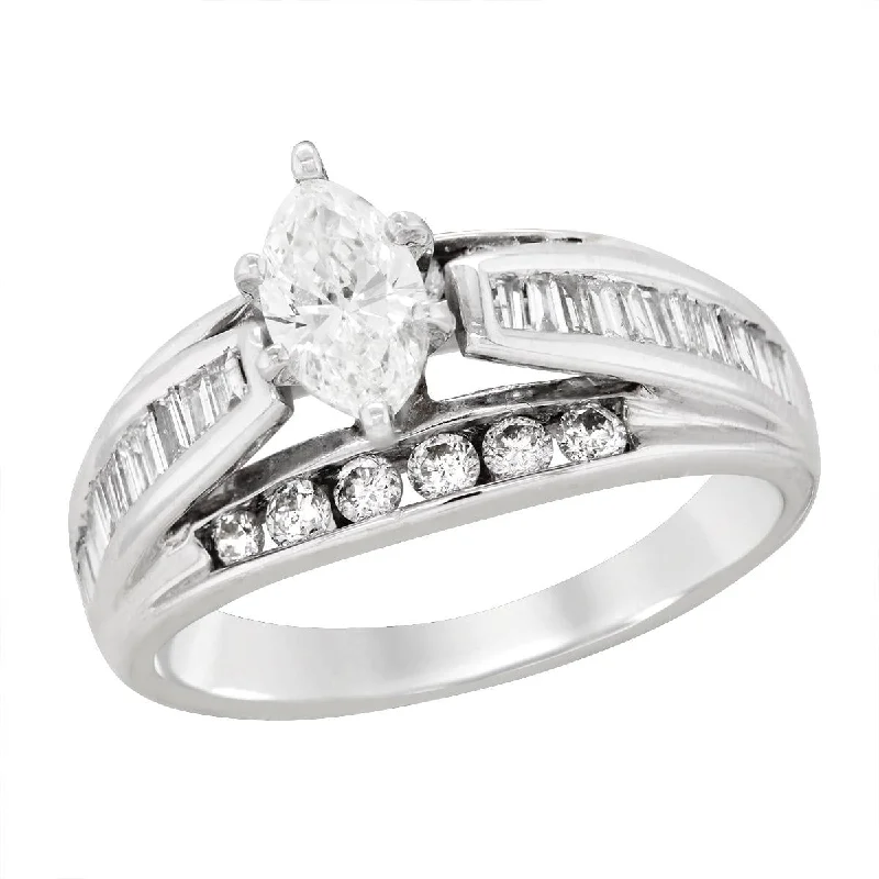 Ladies engagement rings for class-day love -WHITE GOLD ENGAGEMENT RING WITH MARQUISE CENTER, 1.20 CT TW