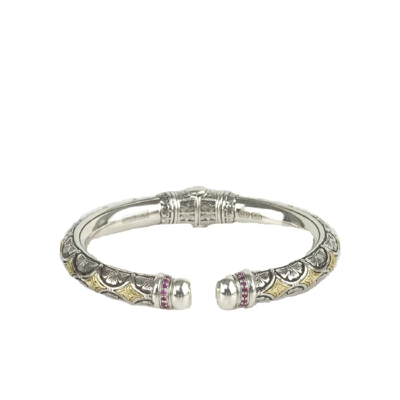 ladies-star-bangle-stack-bracelets-Pink Sapphire Hinged Open Bracelet