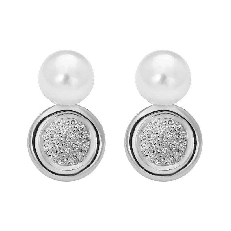 Ladies earrings etched elegance -Earrings- South Sea Pearl and Diamond