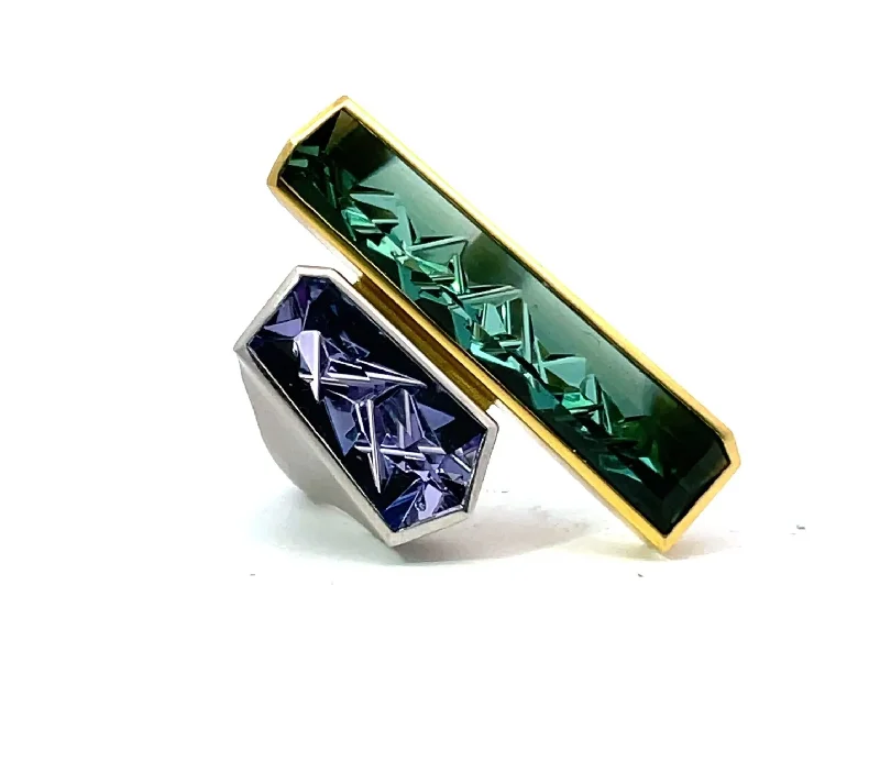 Ladies rings with mixed alloys -Tom Munsteiner Tourmaline and Tanzanite Ring in 18K Gold and Platinum