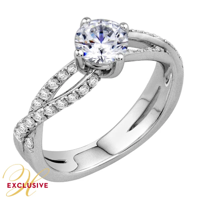 Ladies engagement rings sleek brilliance -WHITE GOLD SPLIT SHANK ENGAGEMENT RING SETTING WITH SIDE DIAMONDS, .39 CT TW