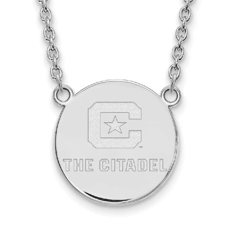 ladies-birthstone-snake-chain-necklaces-14K White Gold The Citadel Large Disc Necklace, 18 Inch