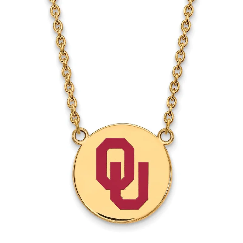 ladies-flower-rolo-chain-necklaces-14k Gold Plated Silver Oklahoma Lg. OU Enamel Pendant Necklace