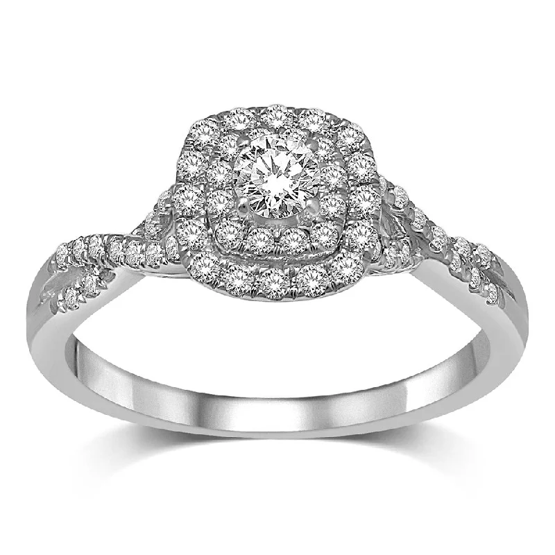 Ladies engagement rings with glow brilliance -14K White Gold 1/2 Ct.Tw.Diamond Halo Engagement Ring