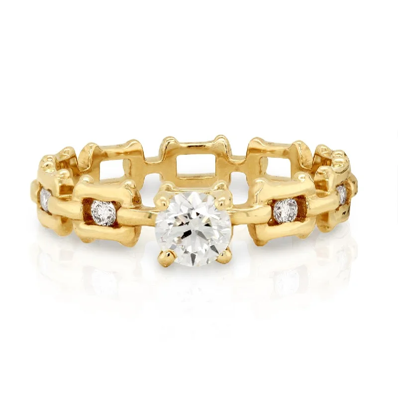 Ladies engagement rings stylish vows -YELLOW GOLD CHAIN LINK STYLE ENGAGEMENT RING WITH DIAMONDS, .55 CT TW