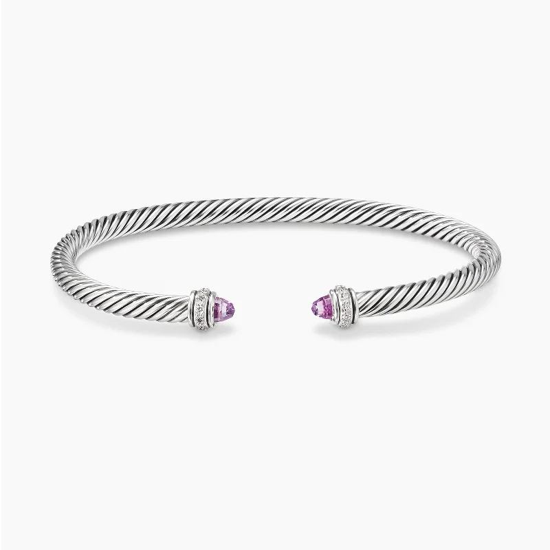 ladies-rose-gold-rope-twist-bracelets-Classic Cable Bracelet in Amethyst with Diamonds