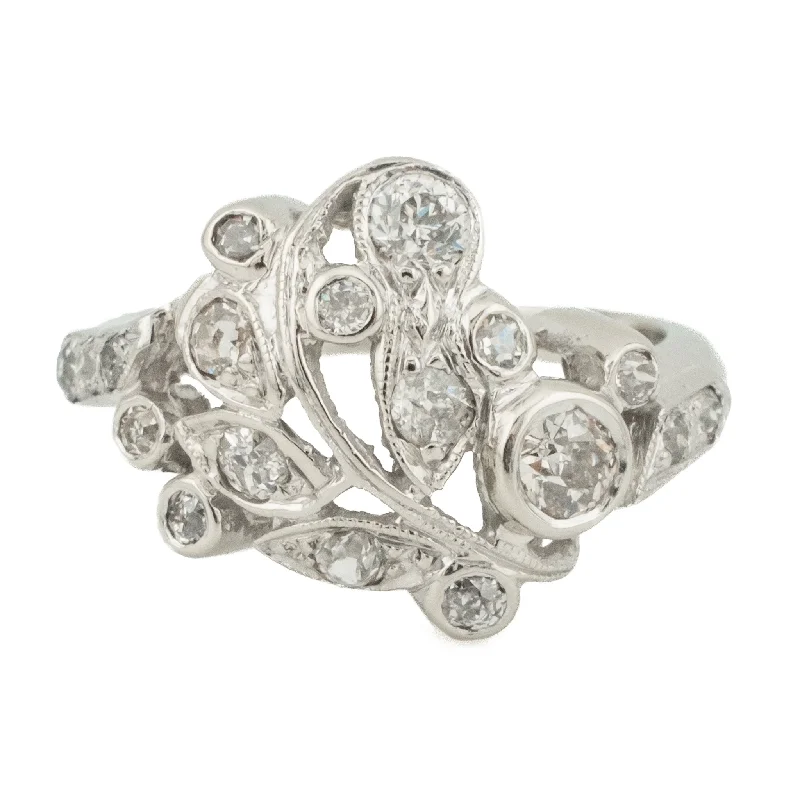 Ladies rings coiled elegance -0.69ctw Vintage European Cut Diamond Accented Fashion Ring in 14K White Gold - Size 3.75