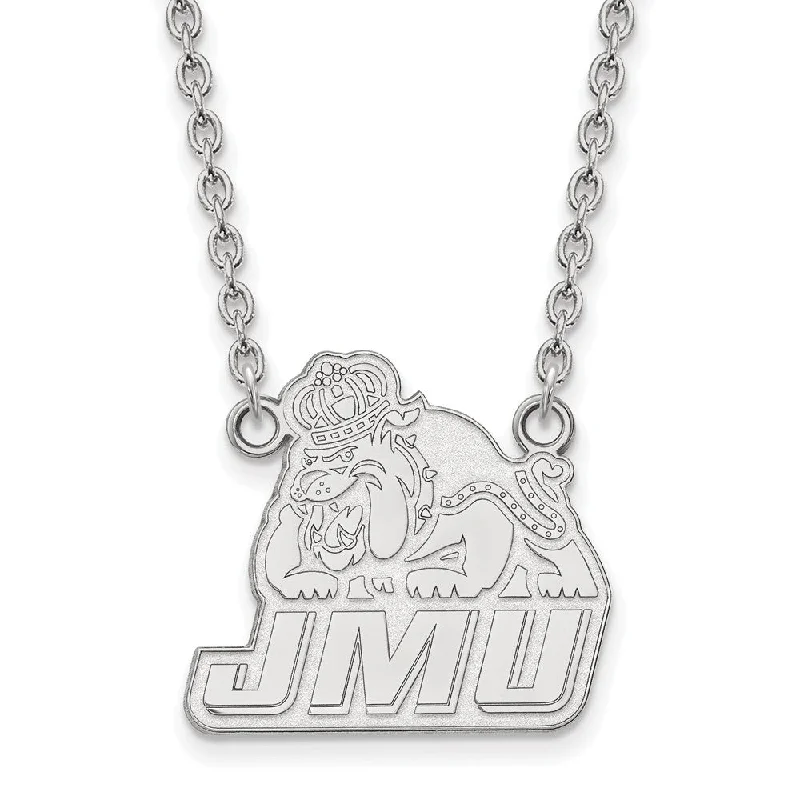 ladies-trendy-station-necklaces-Sterling Silver James Madison U Large Logo Pendant Necklace